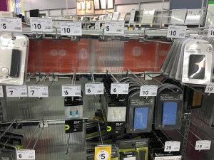 empty shelves of phone chargers