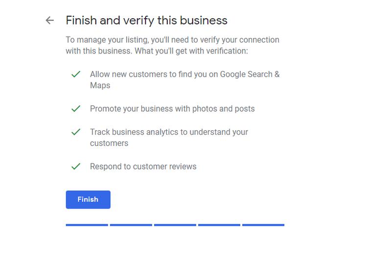 Finish and verify this business Google My Business