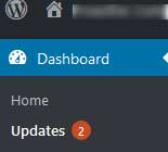 WordPress dashboard showing number of updates.