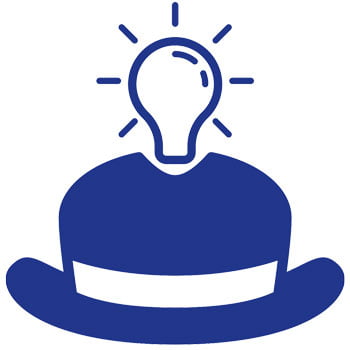Hat with lightbulb icon.