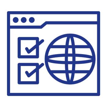 Icon showing a website a globe and ticks