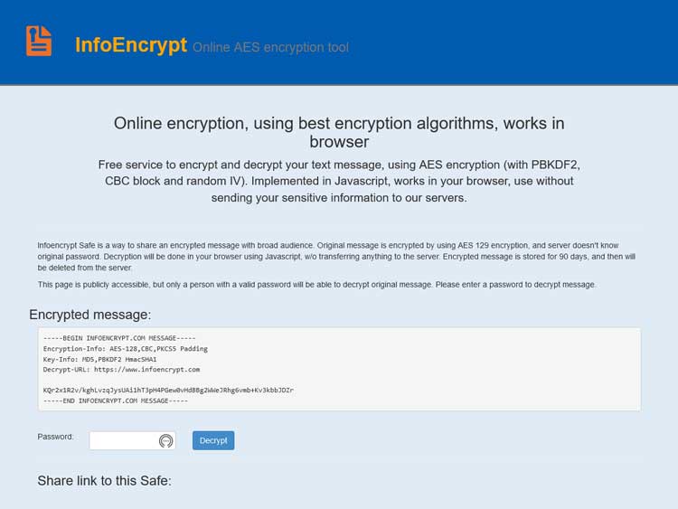 InfoEncrypt Decrypt screen