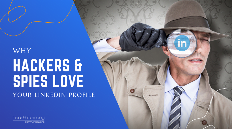 Spy looking through a magnifying glass with the LinkedIn logo on it